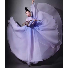 Purple gradient chinese folk classical dance dress for women girls chinese ancient traditional umbrell fan dance hanfu 
